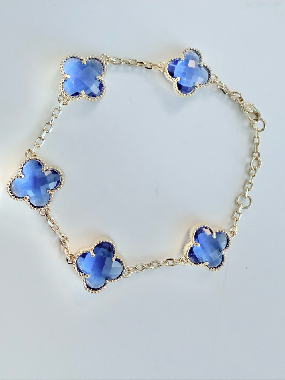 Blue Clover-Style Gemstone Bracelet